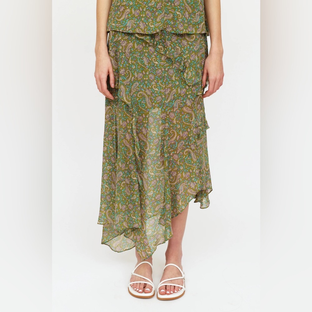 Veronica Beard Green Purple Paisley Silk Skirt Size 2